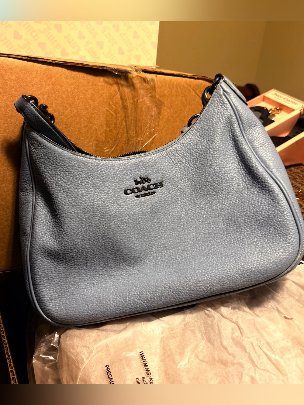 Coach Pebbled Leather Shoulder Bag in Light blue